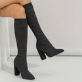Women's Knee-High Sock Boots - Stylish Pointed Toe & Comfortable Block Heel Footwear