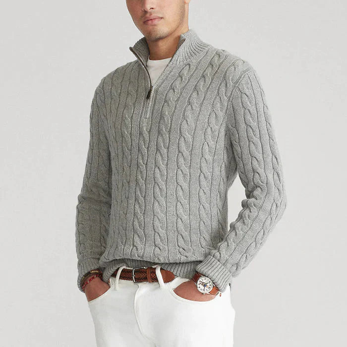 Men's Classic Cable Knit Half-Zip Jumper - Textured Design for Comfort & Style
