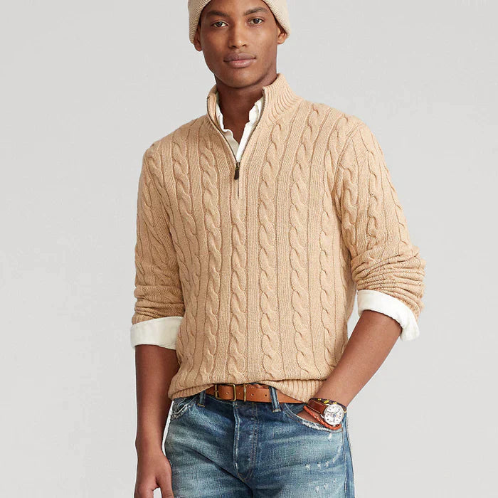 Men's Classic Cable Knit Half-Zip Jumper - Textured Design for Comfort & Style