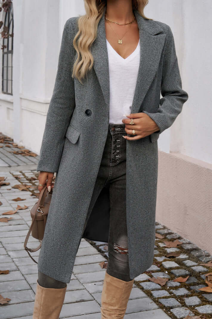 Elegant Women's Double Breasted Long Coat - Stylish & Warm Outerwear for Fall & Winter