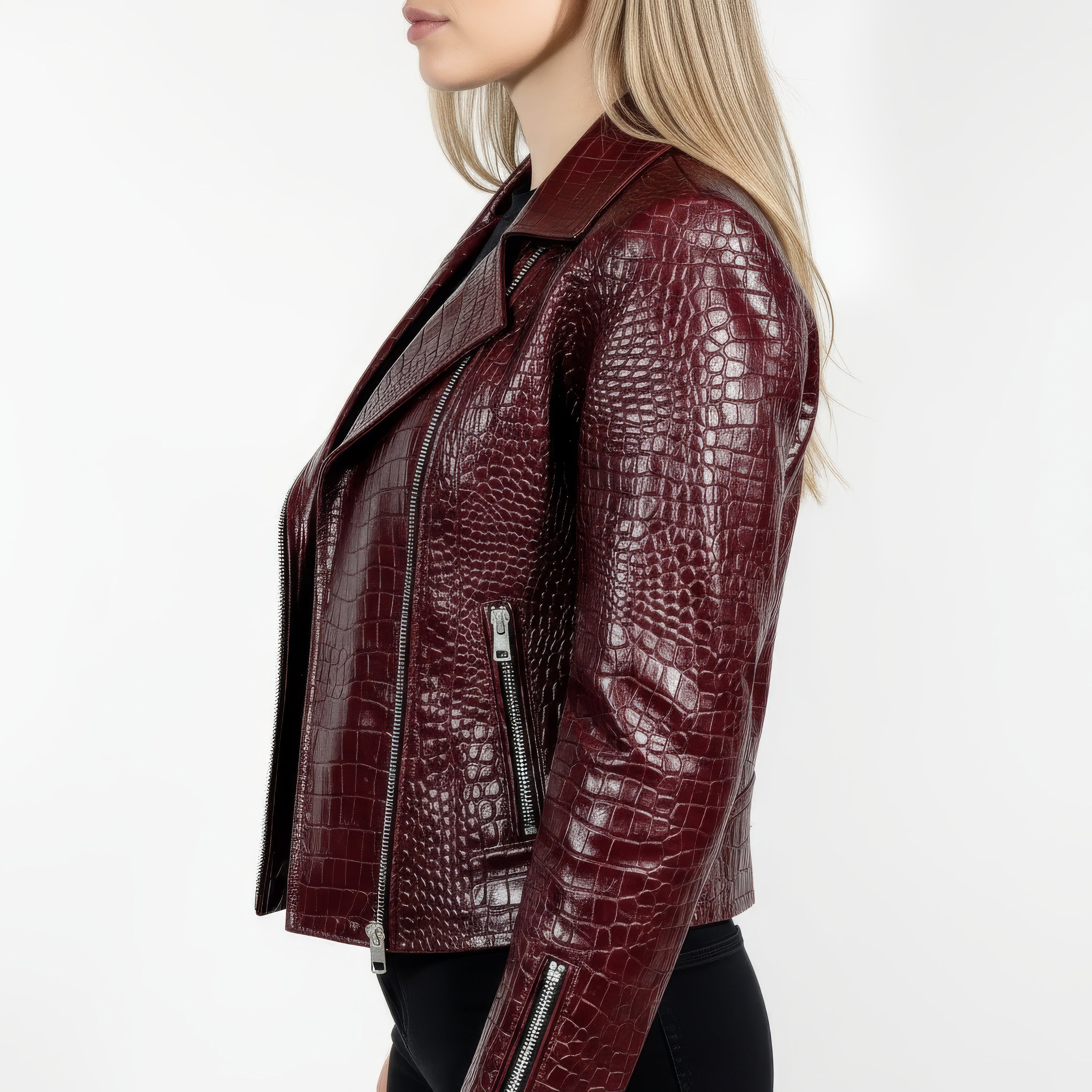 Athena Women's Full-Grain Leather Biker Jacket - Asymmetric Zipper, Slim Fit