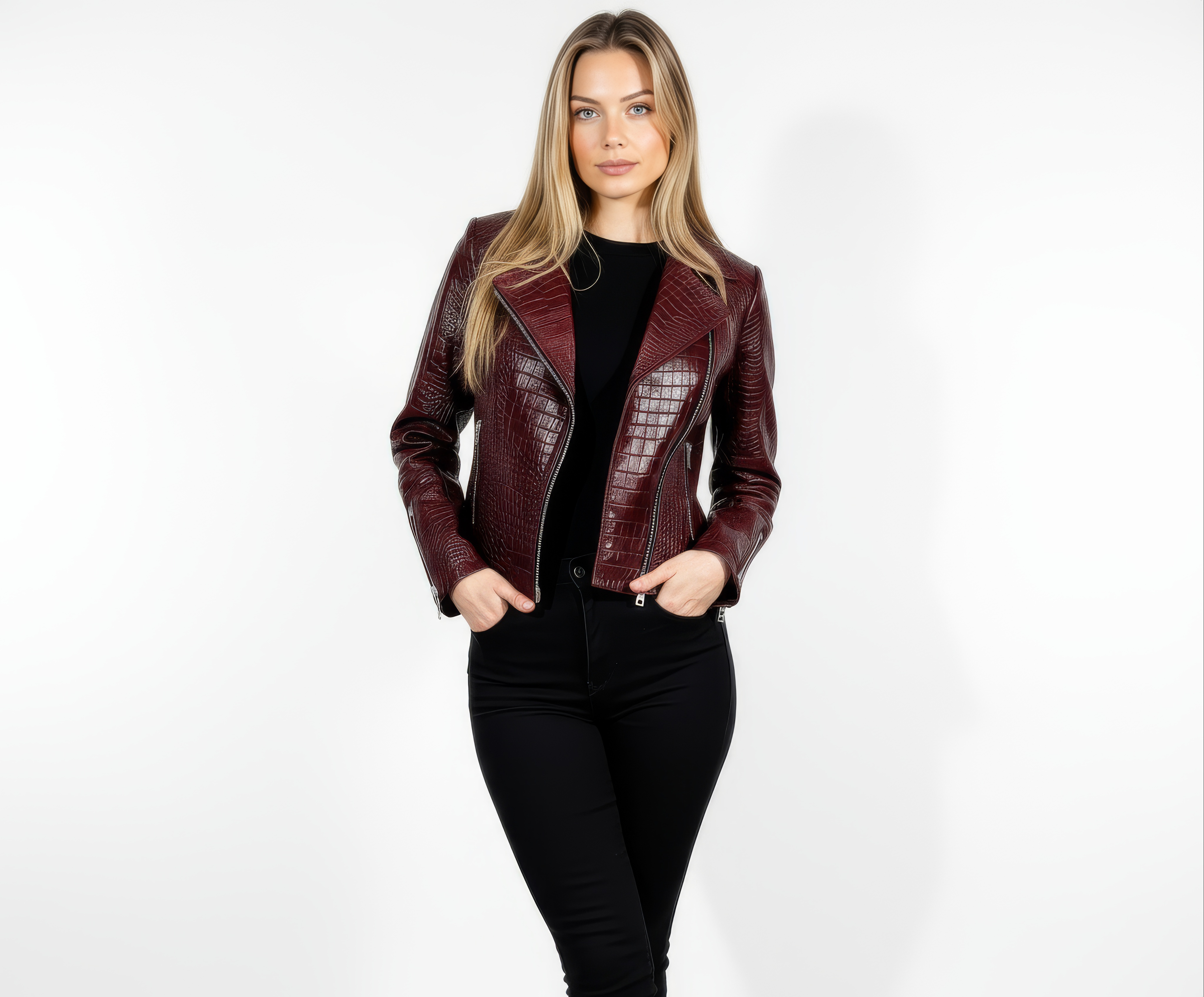 Athena Women's Full-Grain Leather Biker Jacket - Asymmetric Zipper, Slim Fit