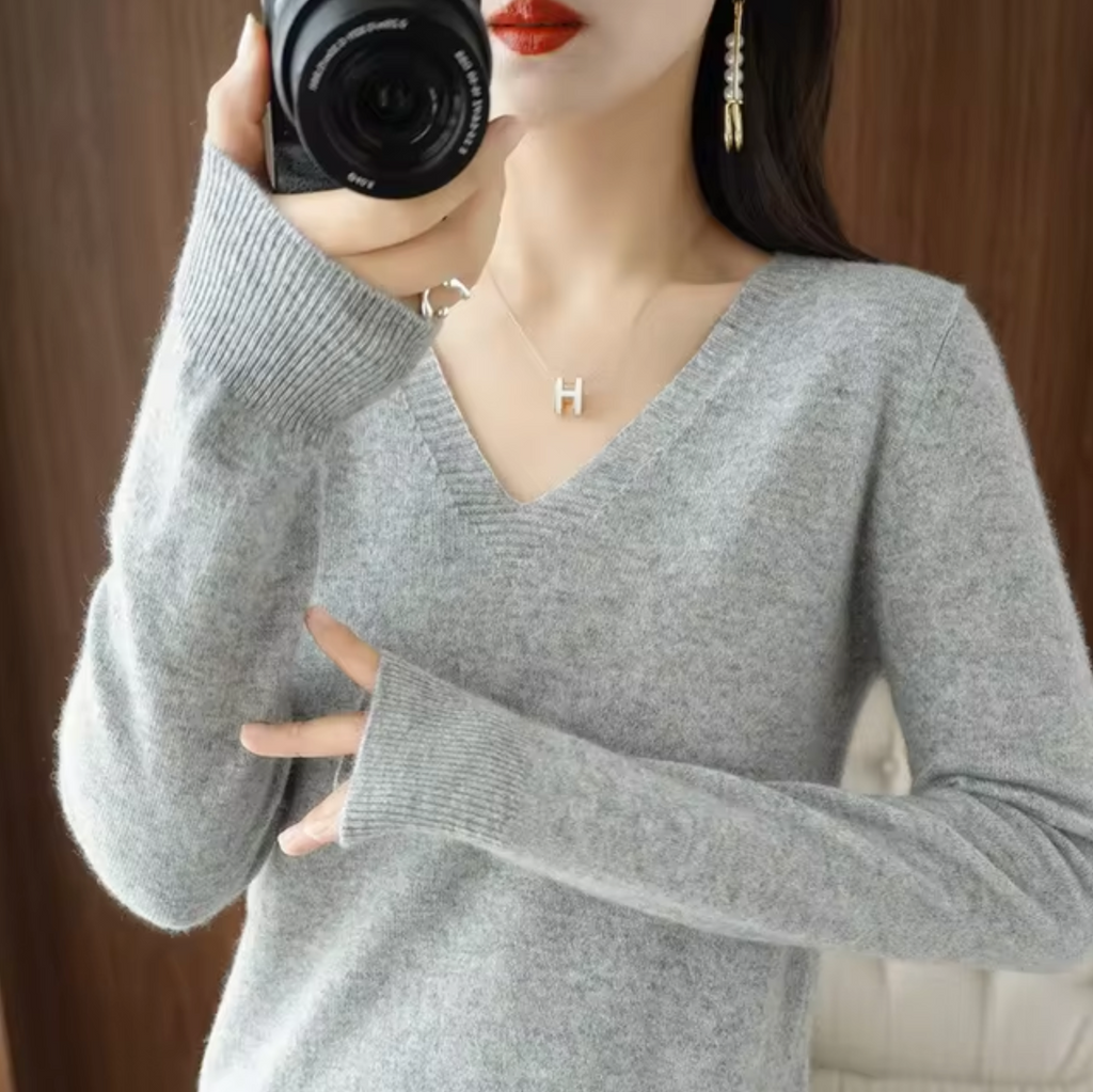 Cashmere V Neck Knit Sweater