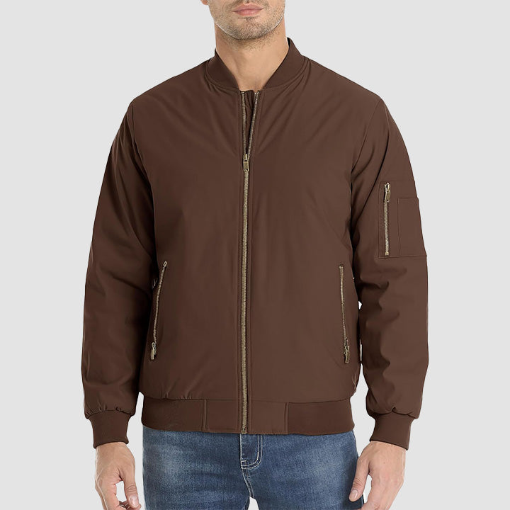 Men's Casual Zip-Up Bomber Jacket - Lightweight Windbreaker for Everyday Wear