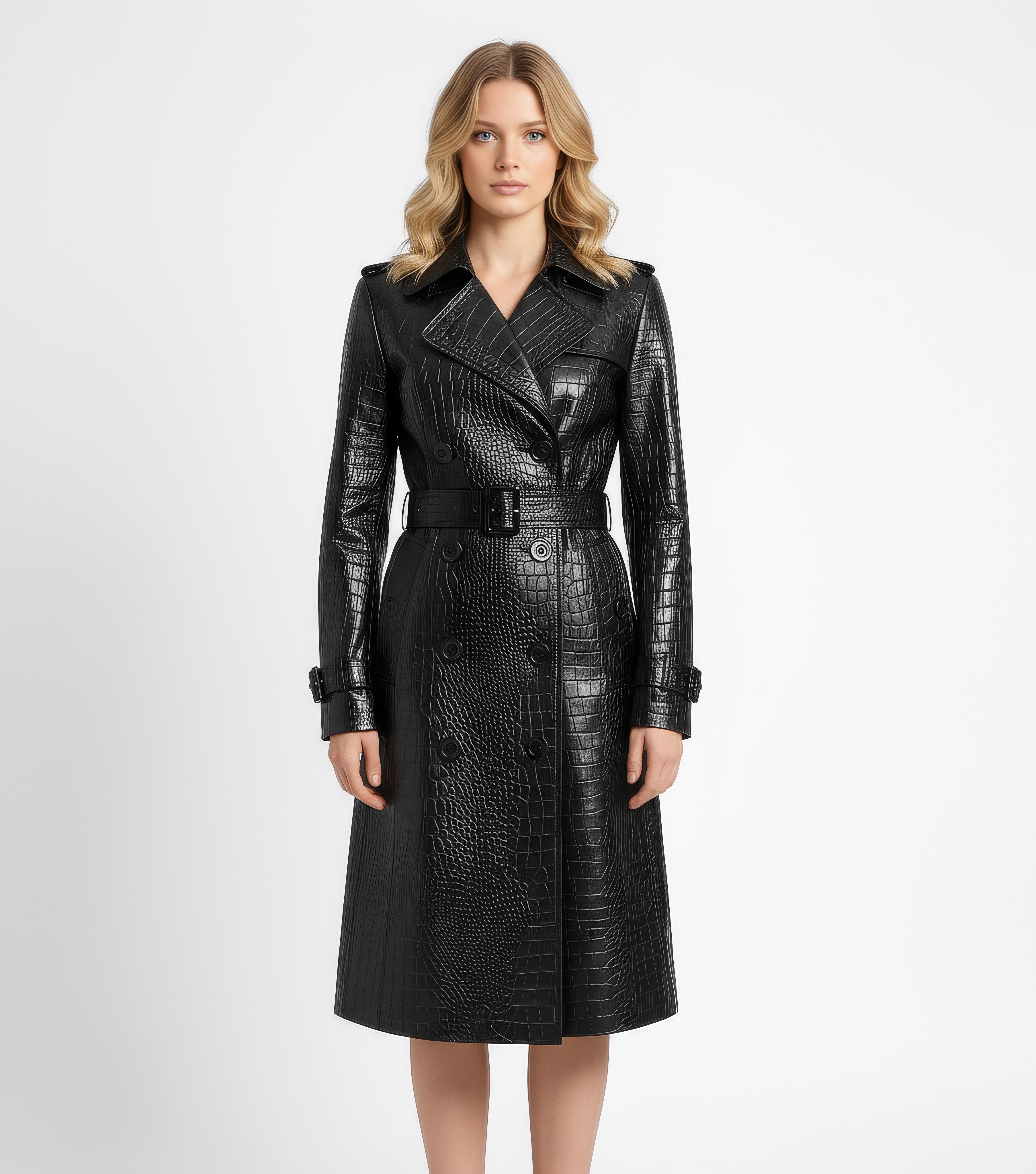 Artemis Women's Premium Full-Grain Leather Trench Coat with Belt