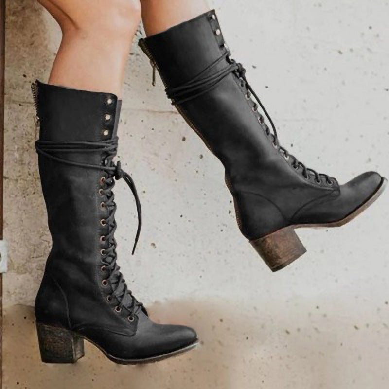 Stylish Women's Knee High Lace-Up Boots with Chunky Heel - Perfect for Fall Fashion