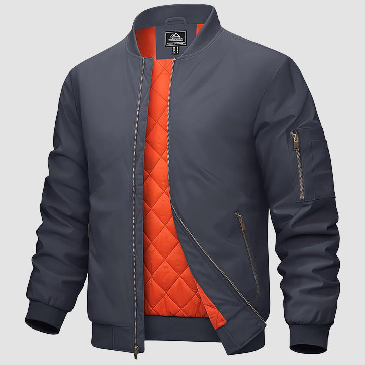 Men's Casual Zip-Up Bomber Jacket - Lightweight Windbreaker for Everyday Wear