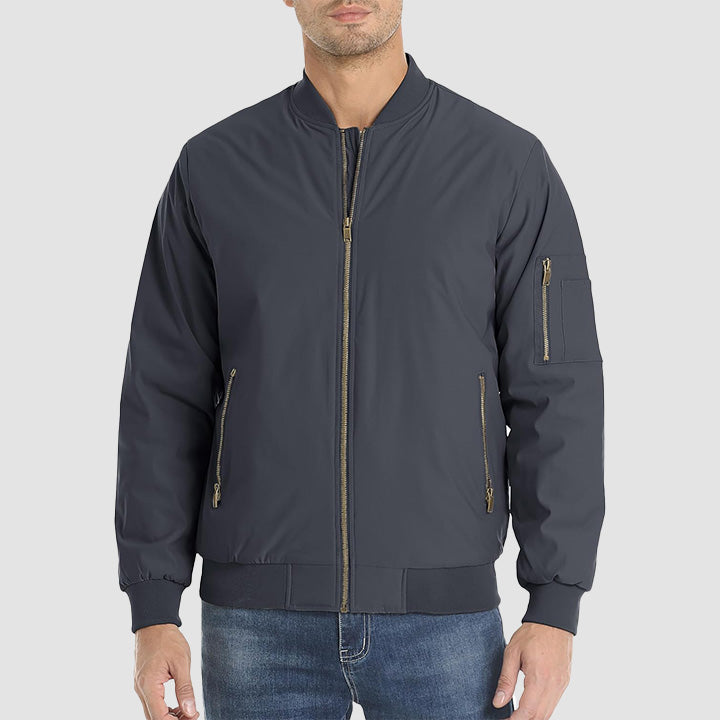Men's Casual Zip-Up Bomber Jacket - Lightweight Windbreaker for Everyday Wear