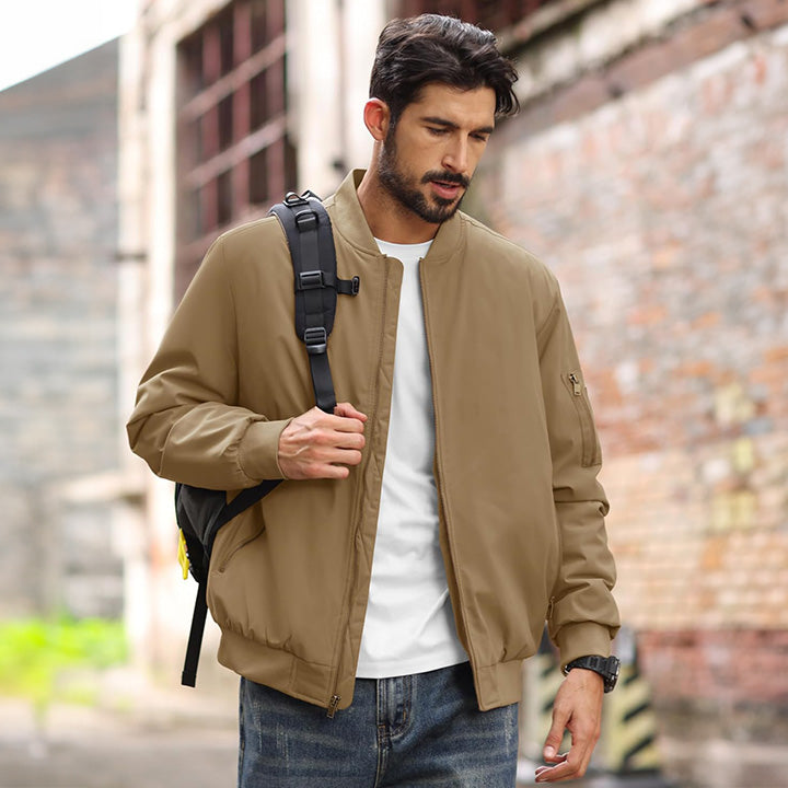 Men's Casual Zip-Up Bomber Jacket - Lightweight Windbreaker for Everyday Wear