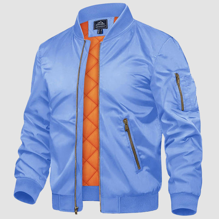 Men's Casual Zip-Up Bomber Jacket - Lightweight Windbreaker for Everyday Wear