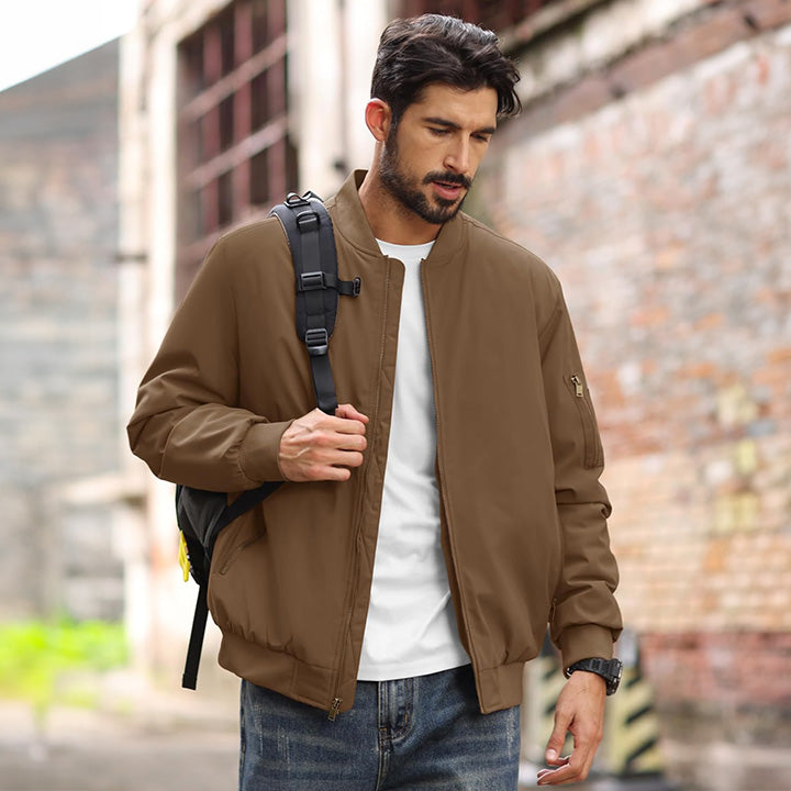 Men's Casual Zip-Up Bomber Jacket - Lightweight Windbreaker for Everyday Wear