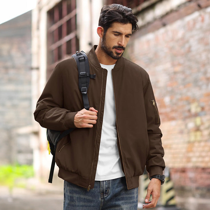 Men's Casual Zip-Up Bomber Jacket - Lightweight Windbreaker for Everyday Wear