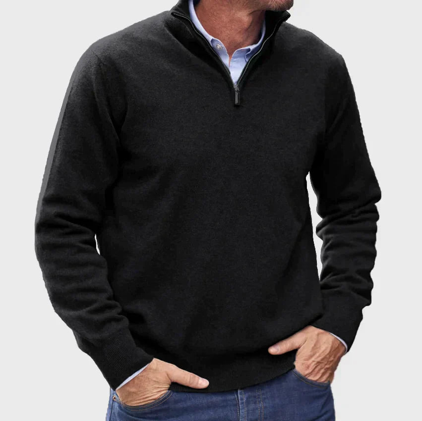 Men's Half-Zip Knit Jumper with Stand Collar & Ribbed Cuffs - Stylish & Comfortable Sweater for Casual Wear