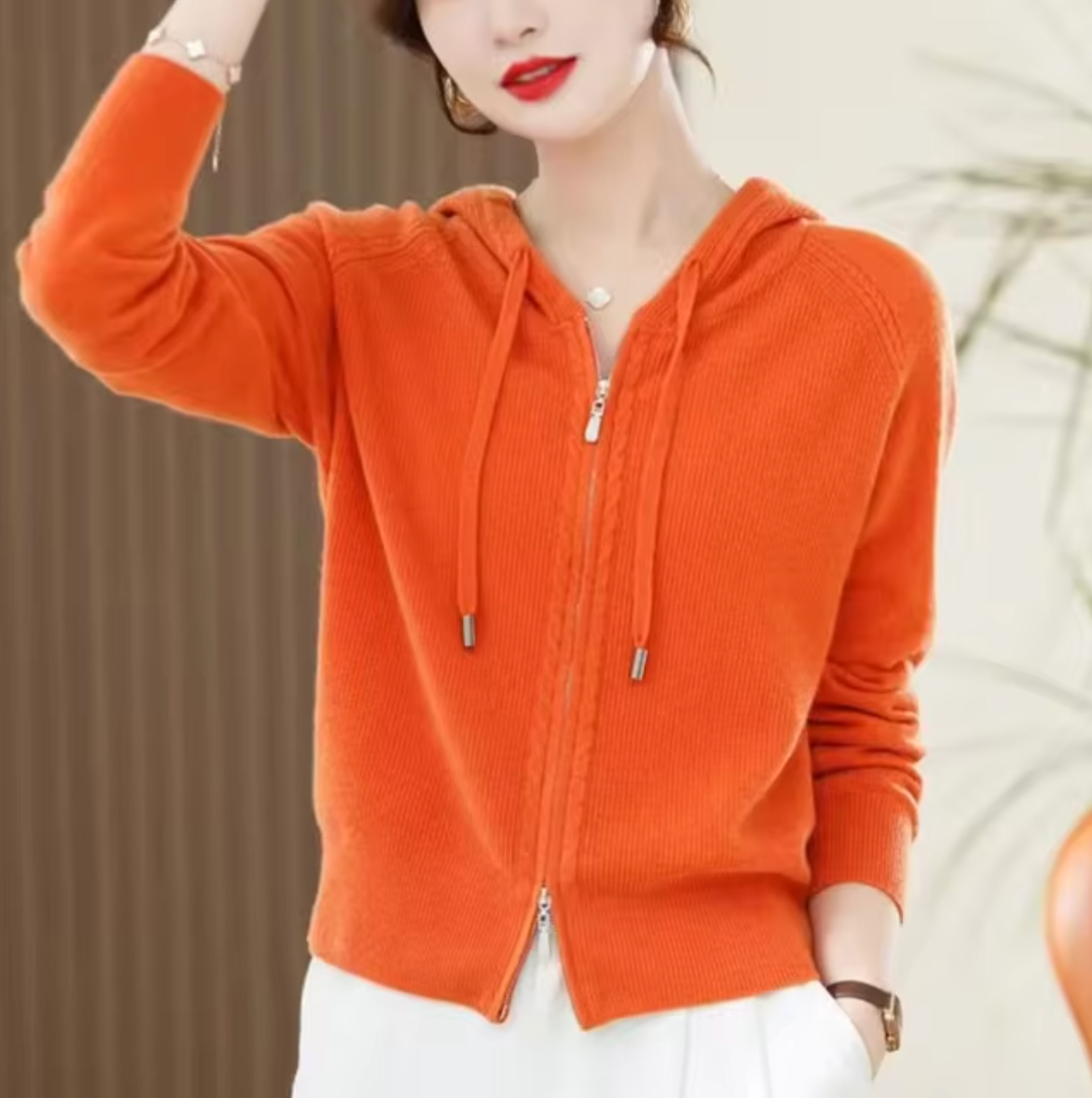 Cashmere Blend Knit Zip Hoodie