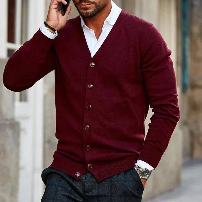 Men's Slim-Fit V-Neck Cardigan - Button Front, Pockets, Stylish Knitwear