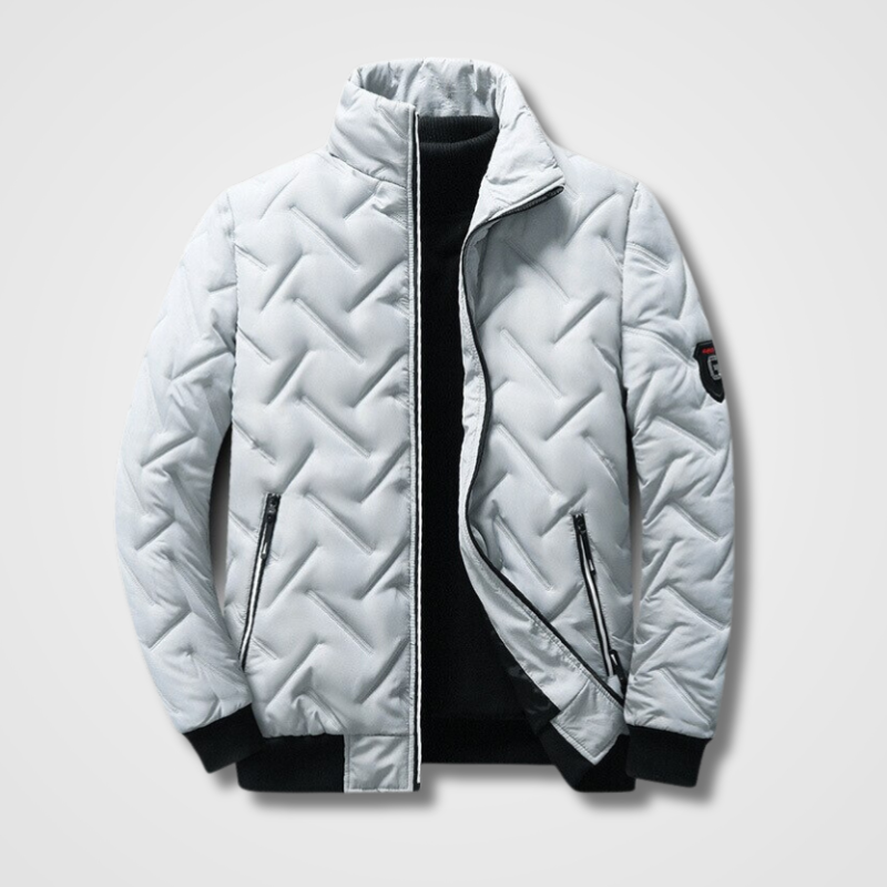 Men's High Collar Quilted Bomber Jacket with Zip Pockets - Stylish & Warm Outerwear for Fall/Winter