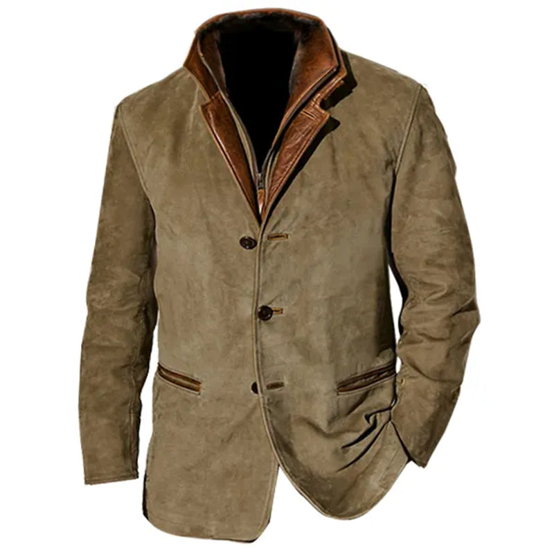 Men's Vintage Leather-Look Coat - Classic Tailored Fit, Stylish & Timeless Outerwear