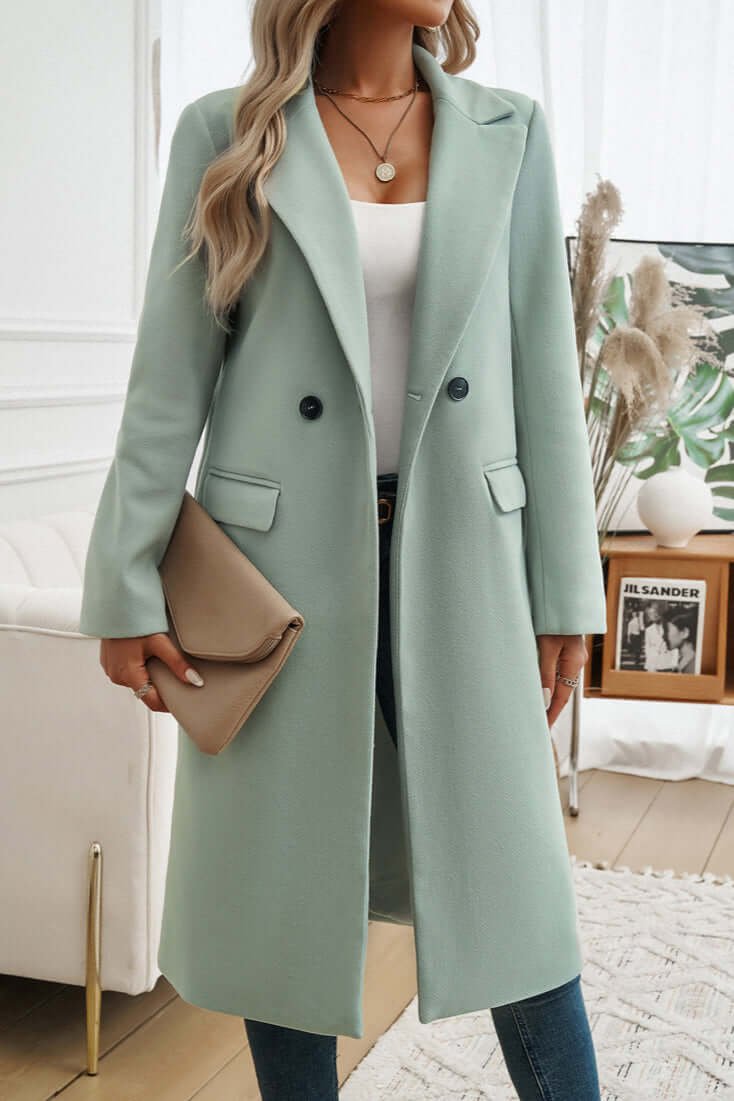 Elegant Women's Double Breasted Long Coat - Stylish & Warm Outerwear for Fall & Winter
