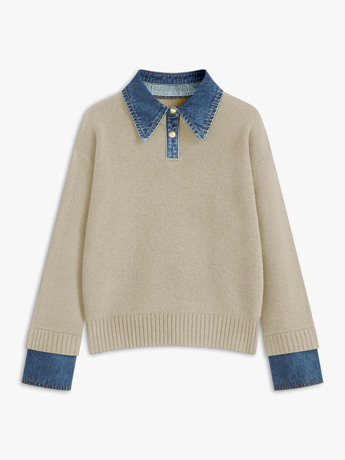 Chic 2-in-1 Panel Lapel Knit Pullover Sweater with Button Detail