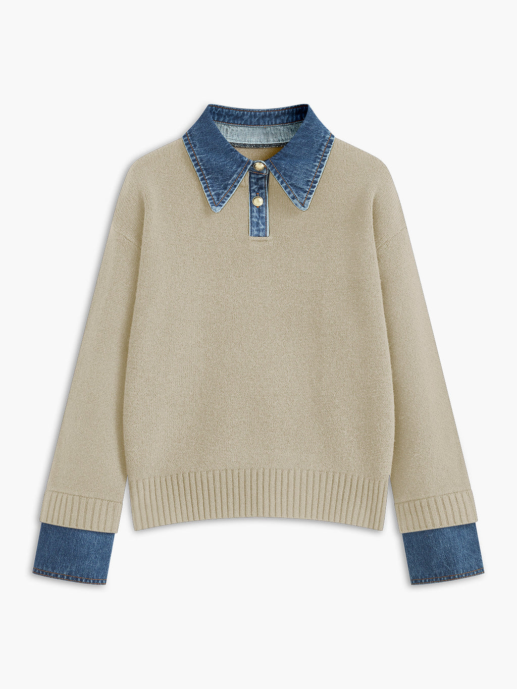 Chic 2-in-1 Panel Lapel Knit Sweater for Women - Versatile Casual Elegant Top