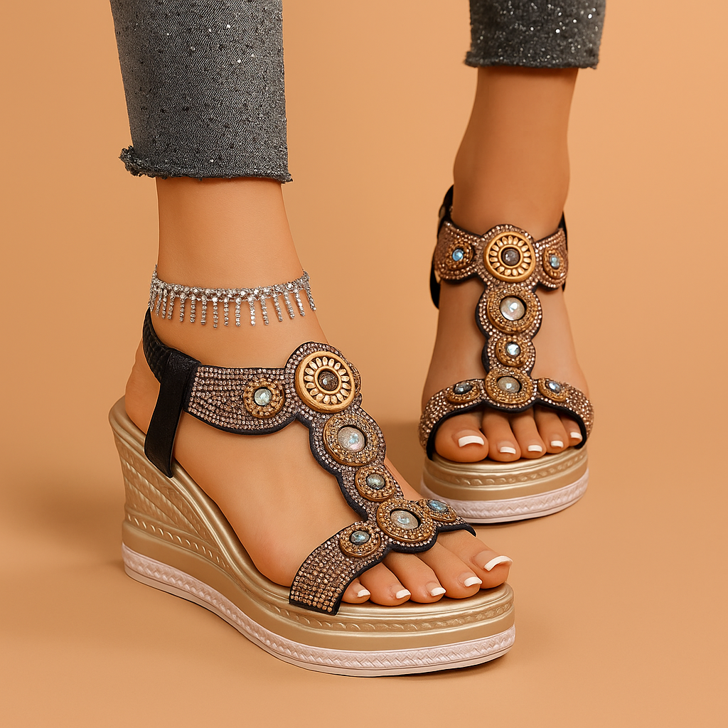 Gem Embellished Wedge Sandals