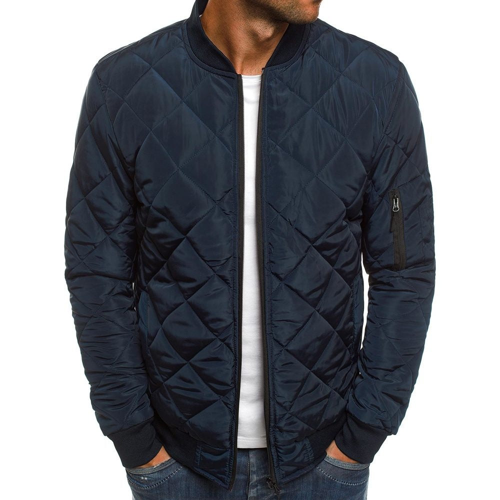 Men's Lightweight Quilted Bomber Jacket with Stylish Diamond Stitching - Perfect for All Seasons