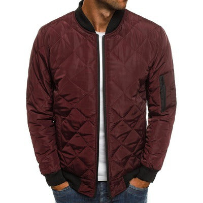 Men's Lightweight Quilted Bomber Jacket with Stylish Diamond Stitching - Perfect for All Seasons
