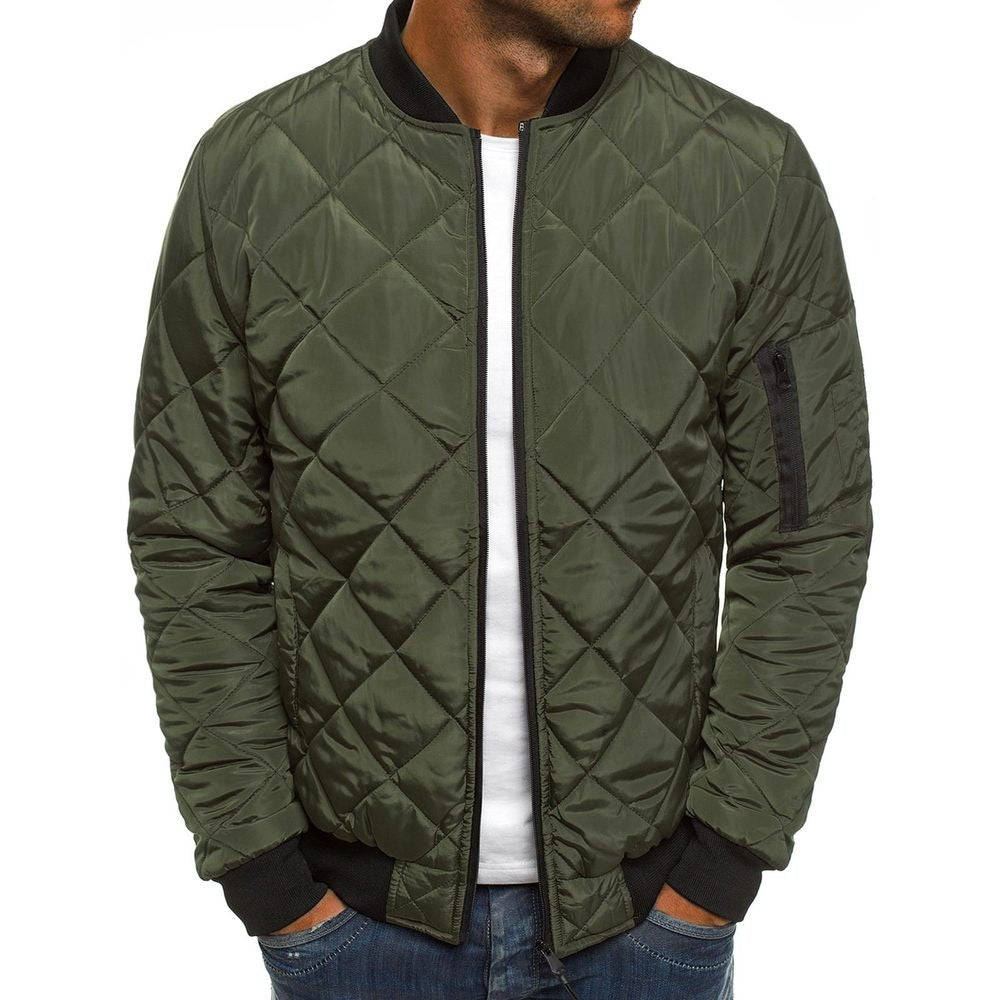 Men's Lightweight Quilted Bomber Jacket with Stylish Diamond Stitching - Perfect for All Seasons