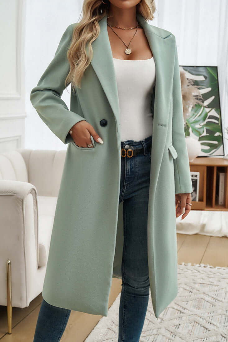 Elegant Women's Double Breasted Long Coat - Stylish & Warm Outerwear for Fall & Winter