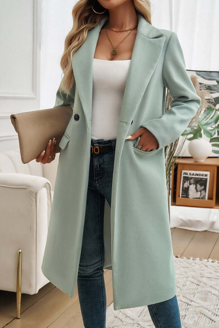 Elegant Women's Double Breasted Long Coat - Stylish & Warm Outerwear for Fall & Winter