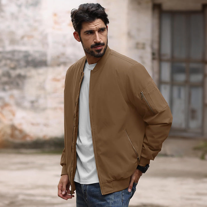 Men's Casual Zip-Up Bomber Jacket - Lightweight Windbreaker for Everyday Wear