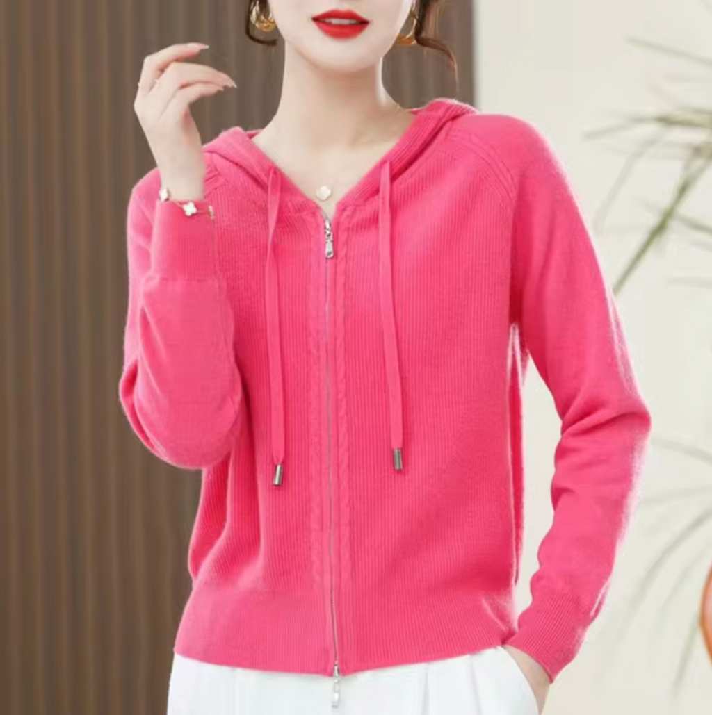 Cashmere Blend Knit Zip Hoodie