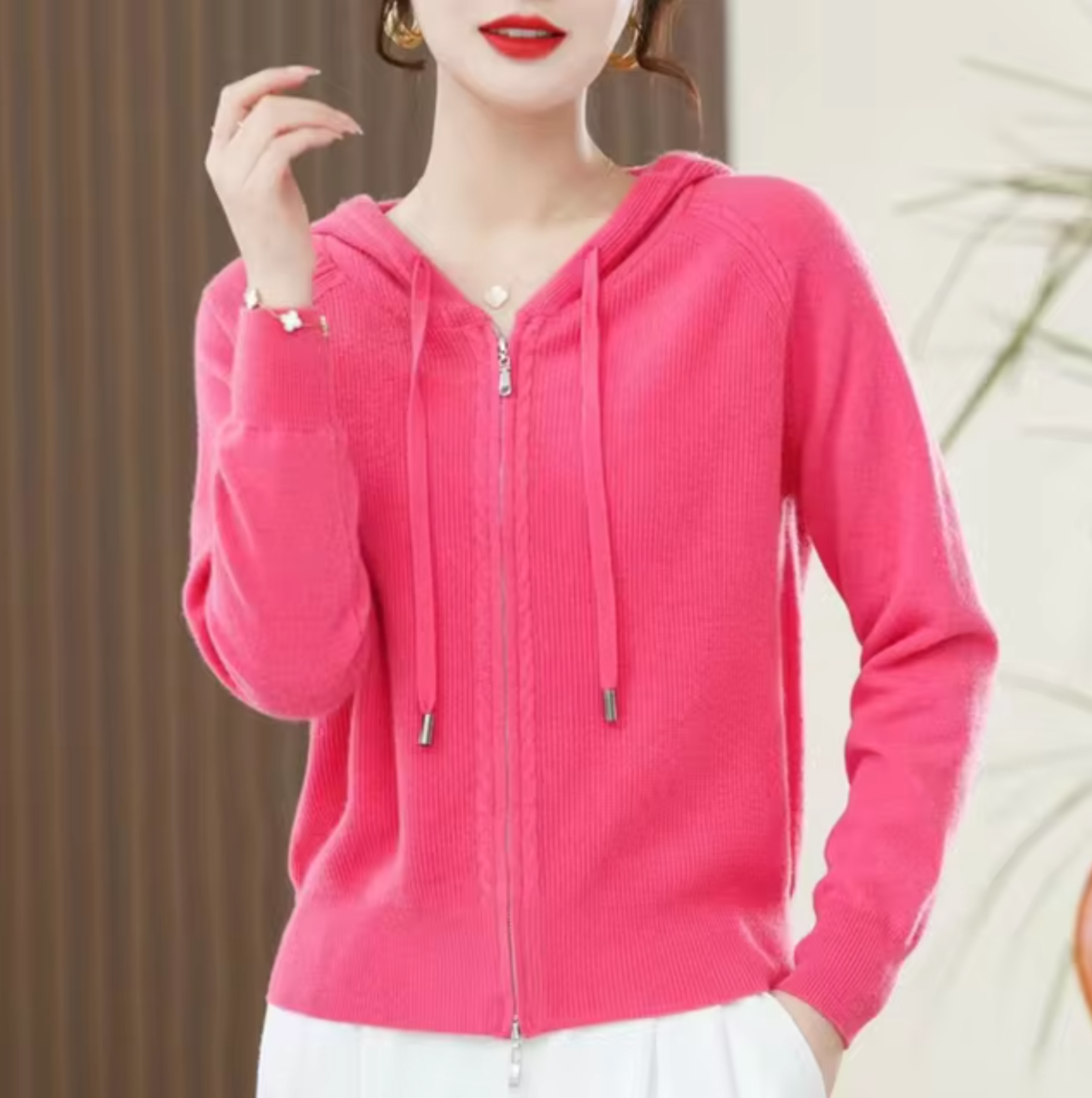 Cashmere Blend Knit Zip Hoodie
