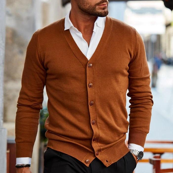 Men's Slim-Fit V-Neck Cardigan - Button Front, Pockets, Stylish Knitwear
