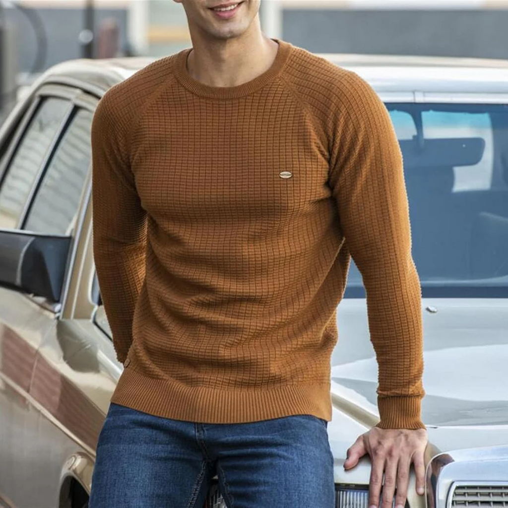 Men's Classic Slim Fit Textured Knit Crew Neck Jumper - Stylish & Comfortable Sweater for Every Occasion