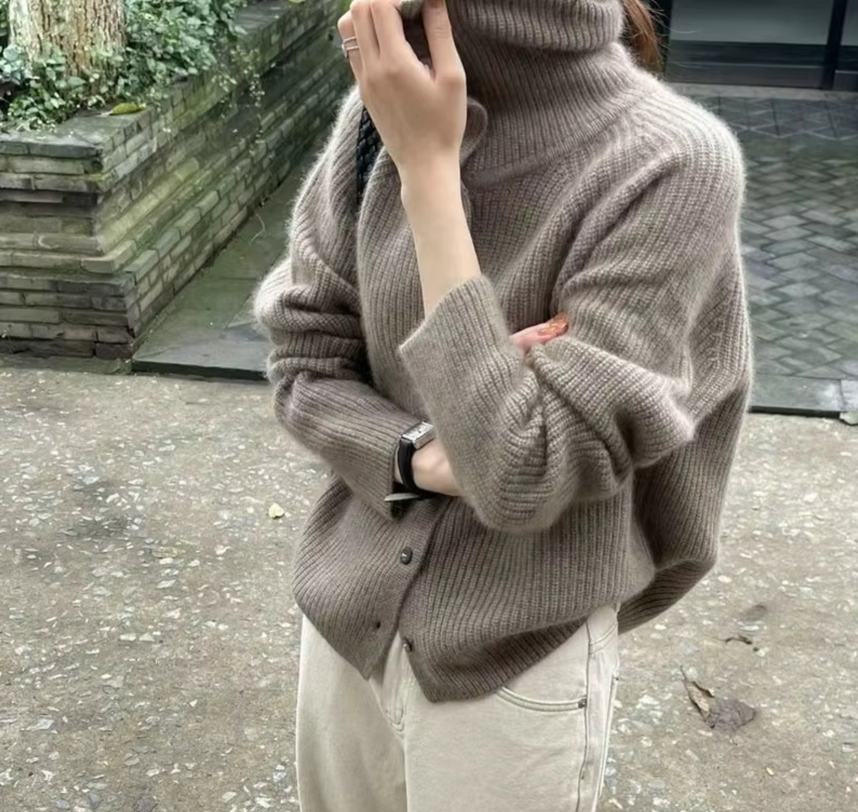 Wool Cashmere Blend Turtleneck Sweater