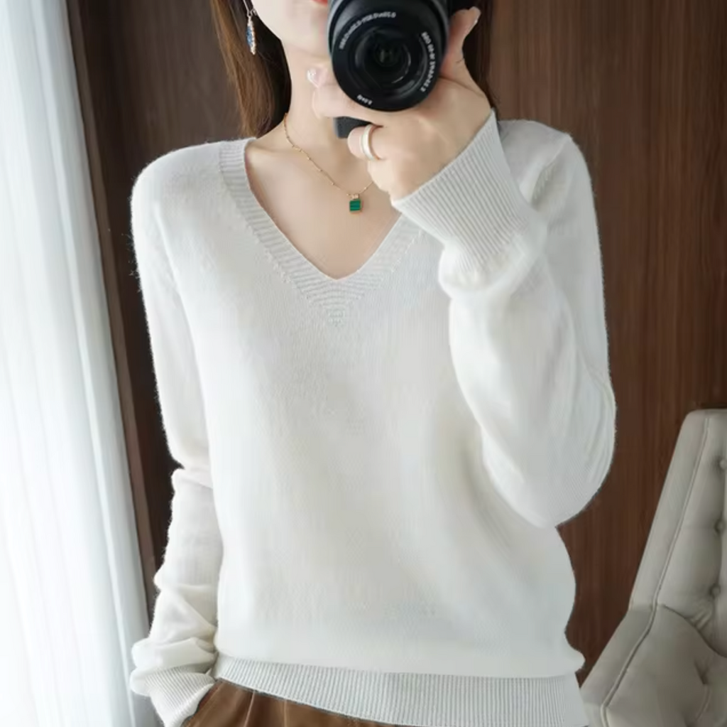 Cashmere V Neck Knit Sweater