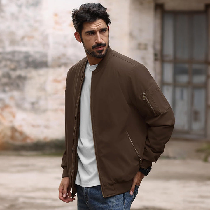 Men's Casual Zip-Up Bomber Jacket - Lightweight Windbreaker for Everyday Wear