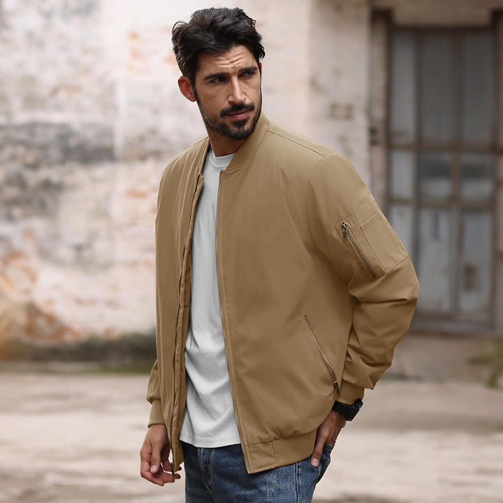 Men's Casual Zip-Up Bomber Jacket - Lightweight Windbreaker for Everyday Wear