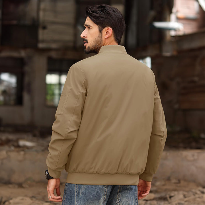 Men's Casual Zip-Up Bomber Jacket - Lightweight Windbreaker for Everyday Wear