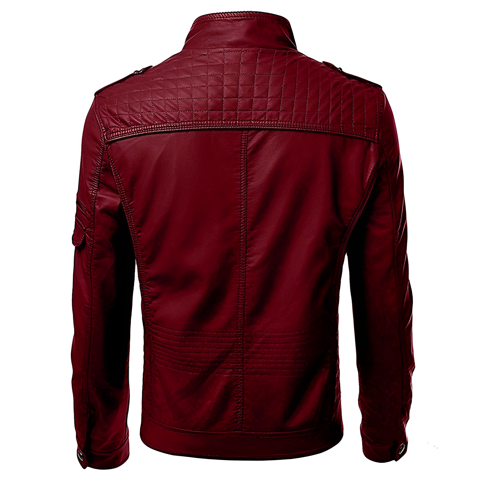 Men's Slim Fit Leather Jacket with Zip Pockets & Stand Collar - Stylish & Durable Outerwear
