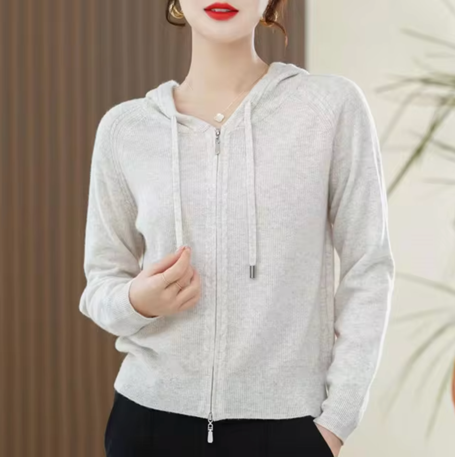 Cashmere Blend Knit Zip Hoodie
