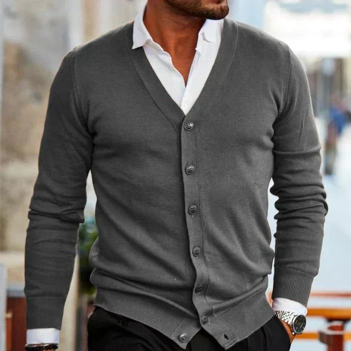 Men's Slim-Fit V-Neck Cardigan - Button Front, Pockets, Stylish Knitwear