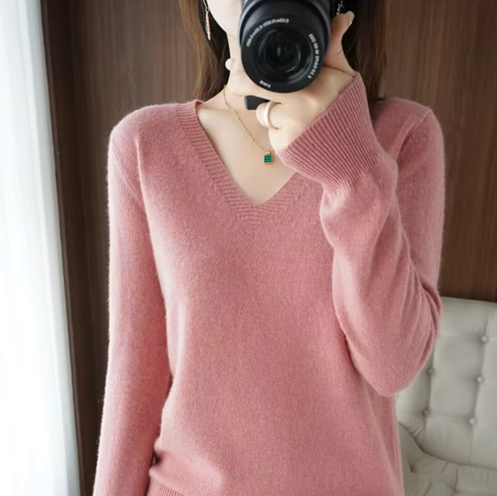 Cashmere V Neck Knit Sweater