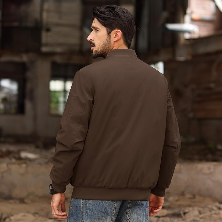 Men's Casual Zip-Up Bomber Jacket - Lightweight Windbreaker for Everyday Wear