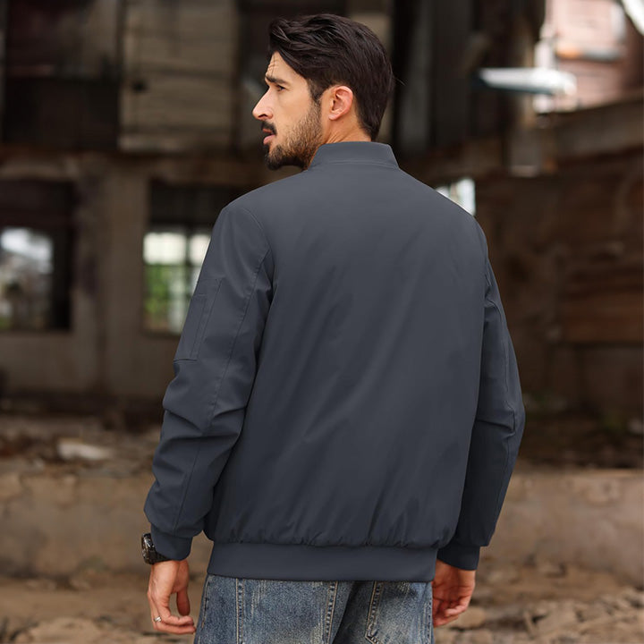 Men's Casual Zip-Up Bomber Jacket - Lightweight Windbreaker for Everyday Wear