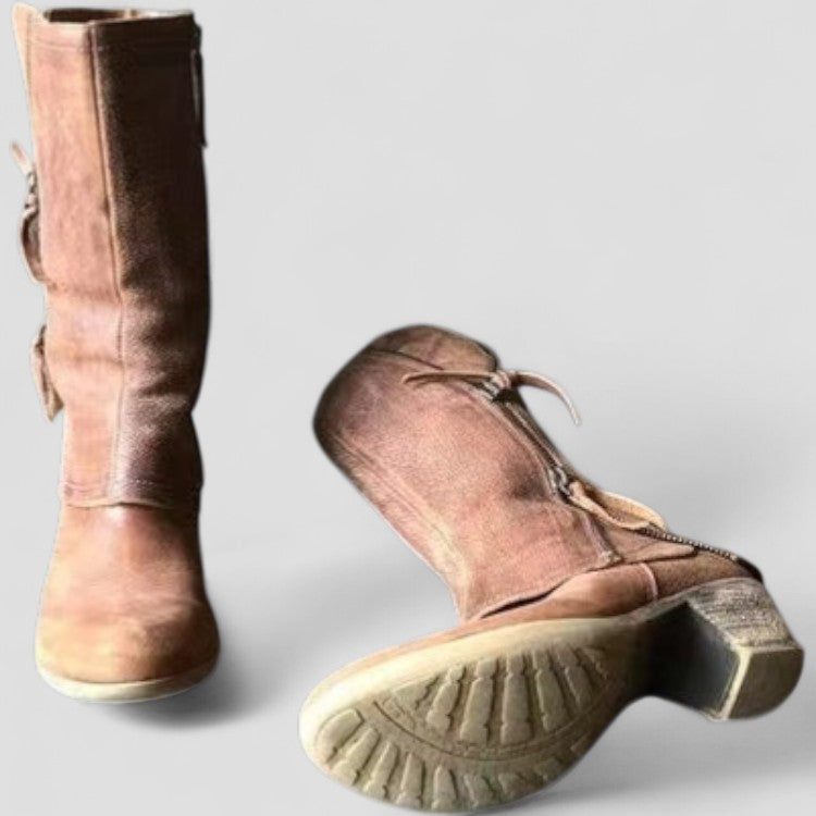 Women's Mid-Calf Winter Cowgirl Boots with Zipper & Stylish Heel - Warm, Durable & Fashionable Footwear