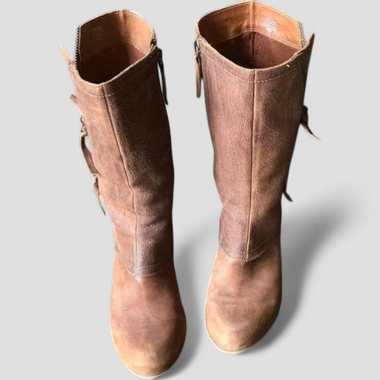 Women's Mid-Calf Winter Cowgirl Boots with Zipper & Stylish Heel - Warm, Durable & Fashionable Footwear