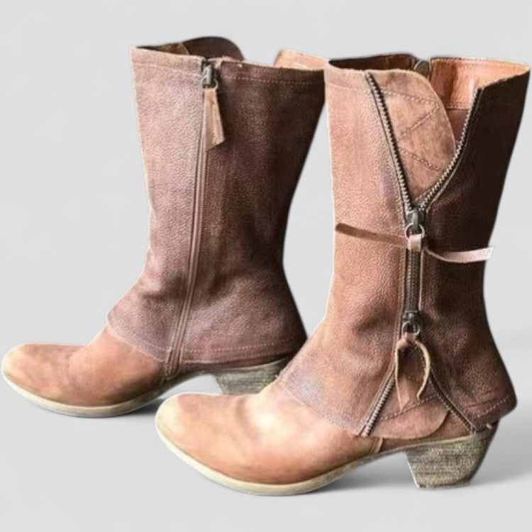 Women's Mid-Calf Winter Cowgirl Boots with Zipper & Stylish Heel - Warm, Durable & Fashionable Footwear