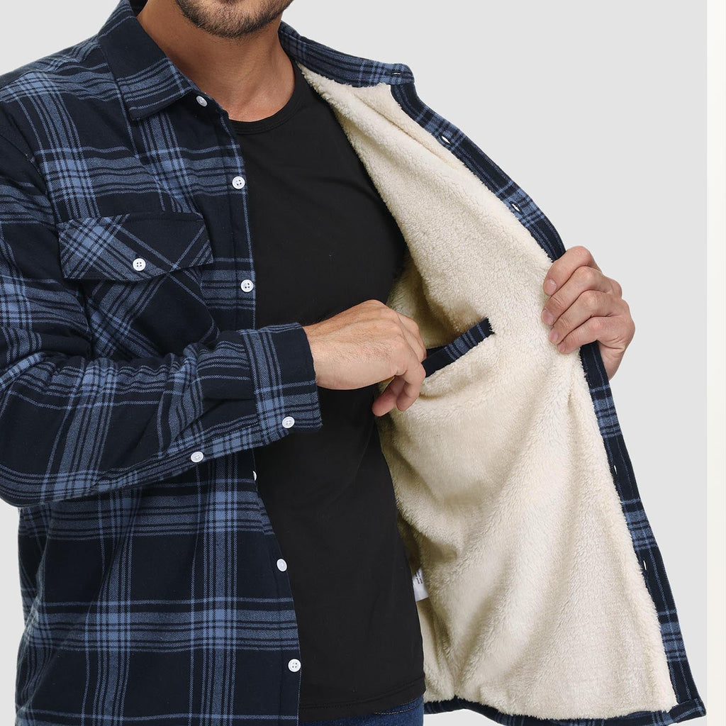 Men's Fleece-Lined Flannel Shirt Jacket - Warm Cotton Winter Coat for Ultimate Comfort